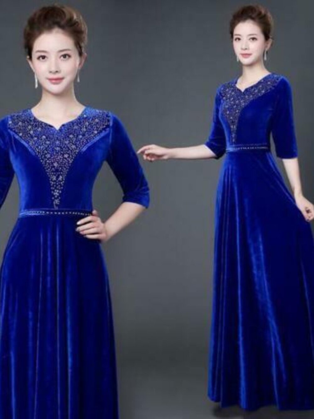Velvet maxi gown with rhinestone and crystal embellishments size M